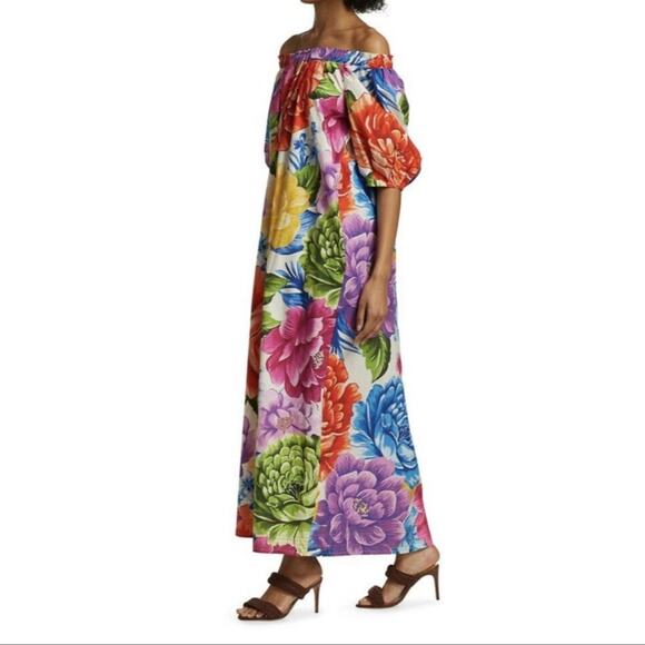 Anthropologie Farm Rio Rainbow Chita Off Shoulder Maxi Dress Small puff sleeve - Picture 5 of 8
